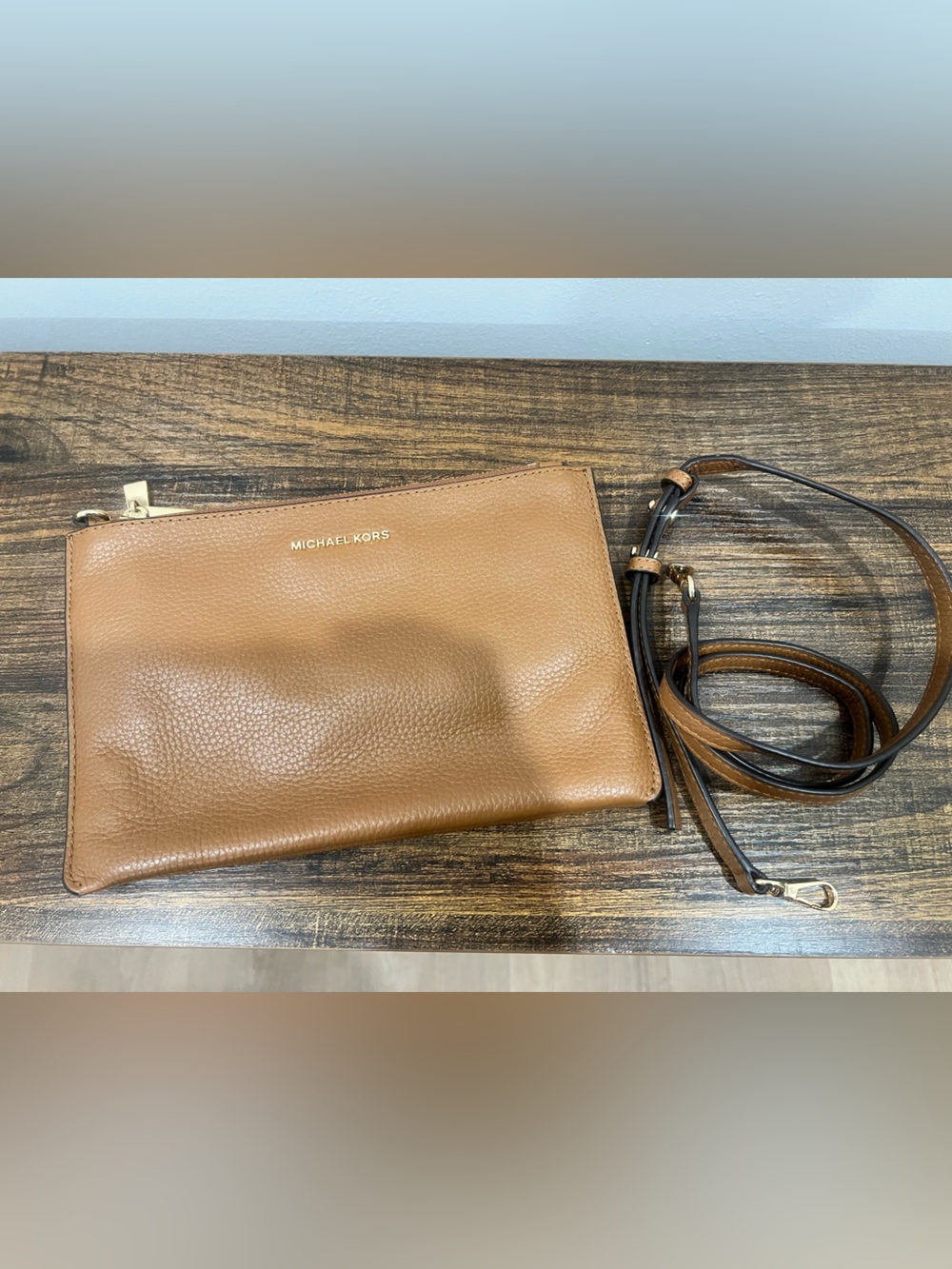 Michael Kors Brown Pebbled Leather Crossbody Pouch with Removable Strap